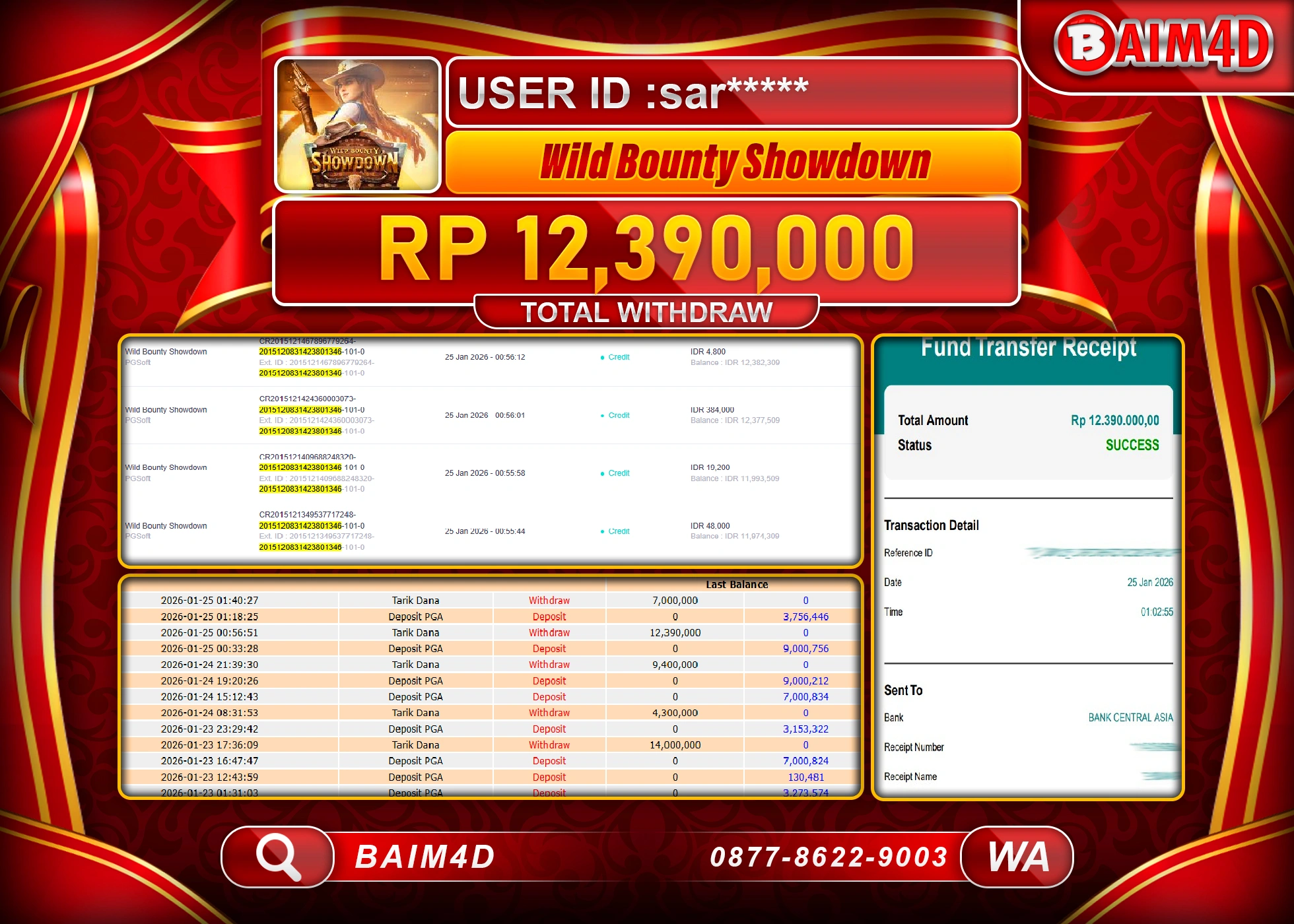 BAIM4D JACKPOT SLOT WILD BOUNTY SHOWDOWN Rp.12,390,000 - LUNAS