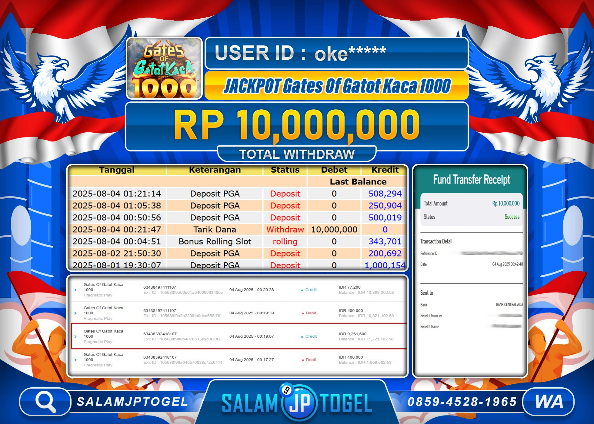SALAMJPTOGEL MENANG GATES OF GATOT KACA 1000  Rp.10,000,000