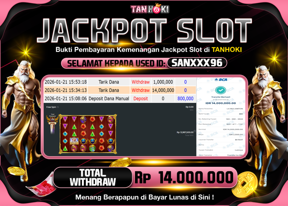 TANHOKI JACKPOT SLOT GATES OF OLYMPUS SUPER SCATTER Rp..14.000.000,- LUNAS