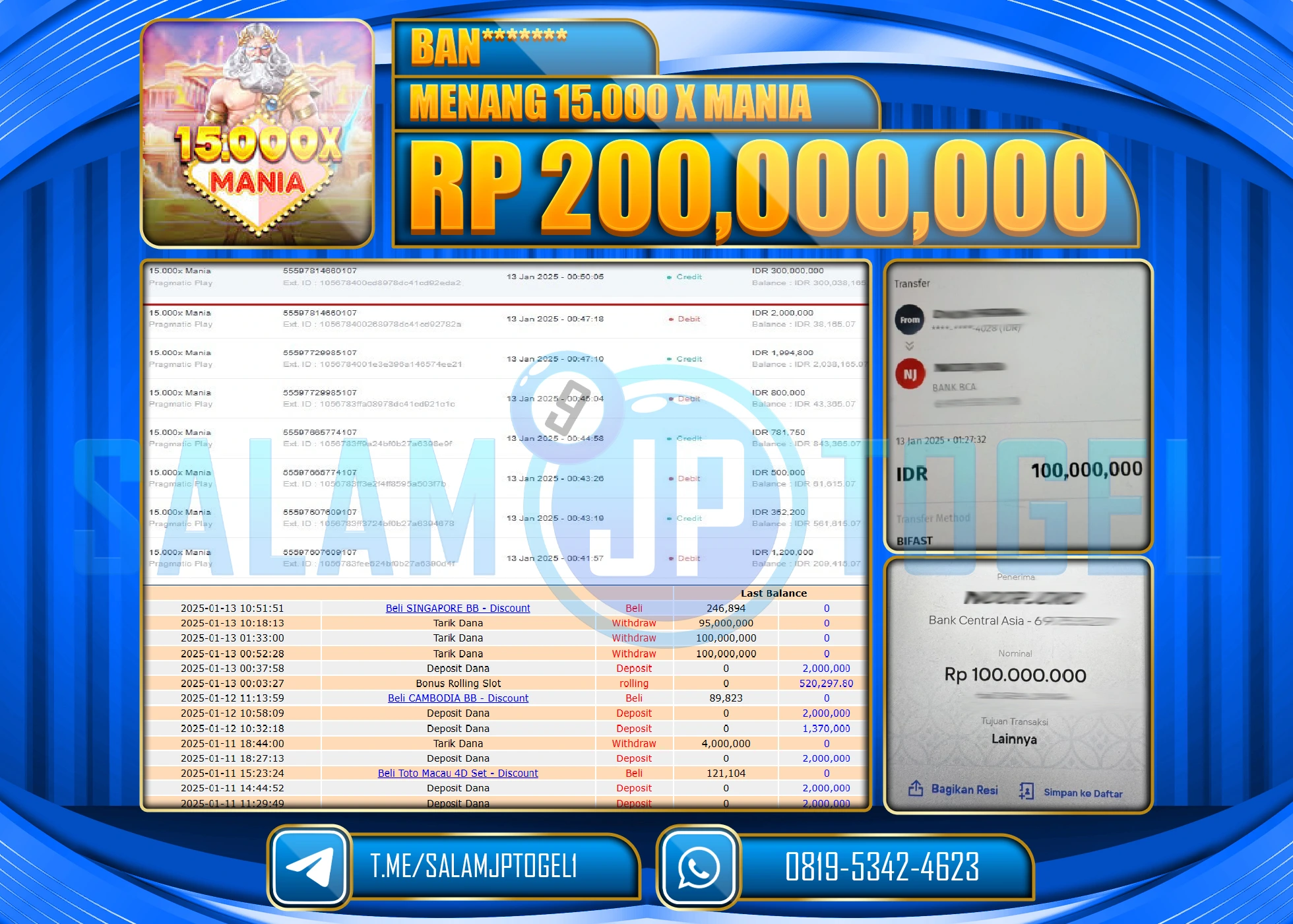 SALAMJPTOGEL MENANG SLOT 15.000 X MANIA GAMES Rp.200,000,000 LUNAS