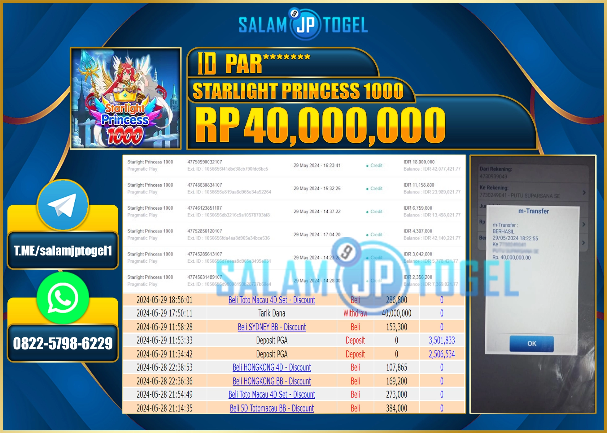 SALAMJPTOGEL MENANG starlight princess 1000  RP. 40,000,000.,LUNAS