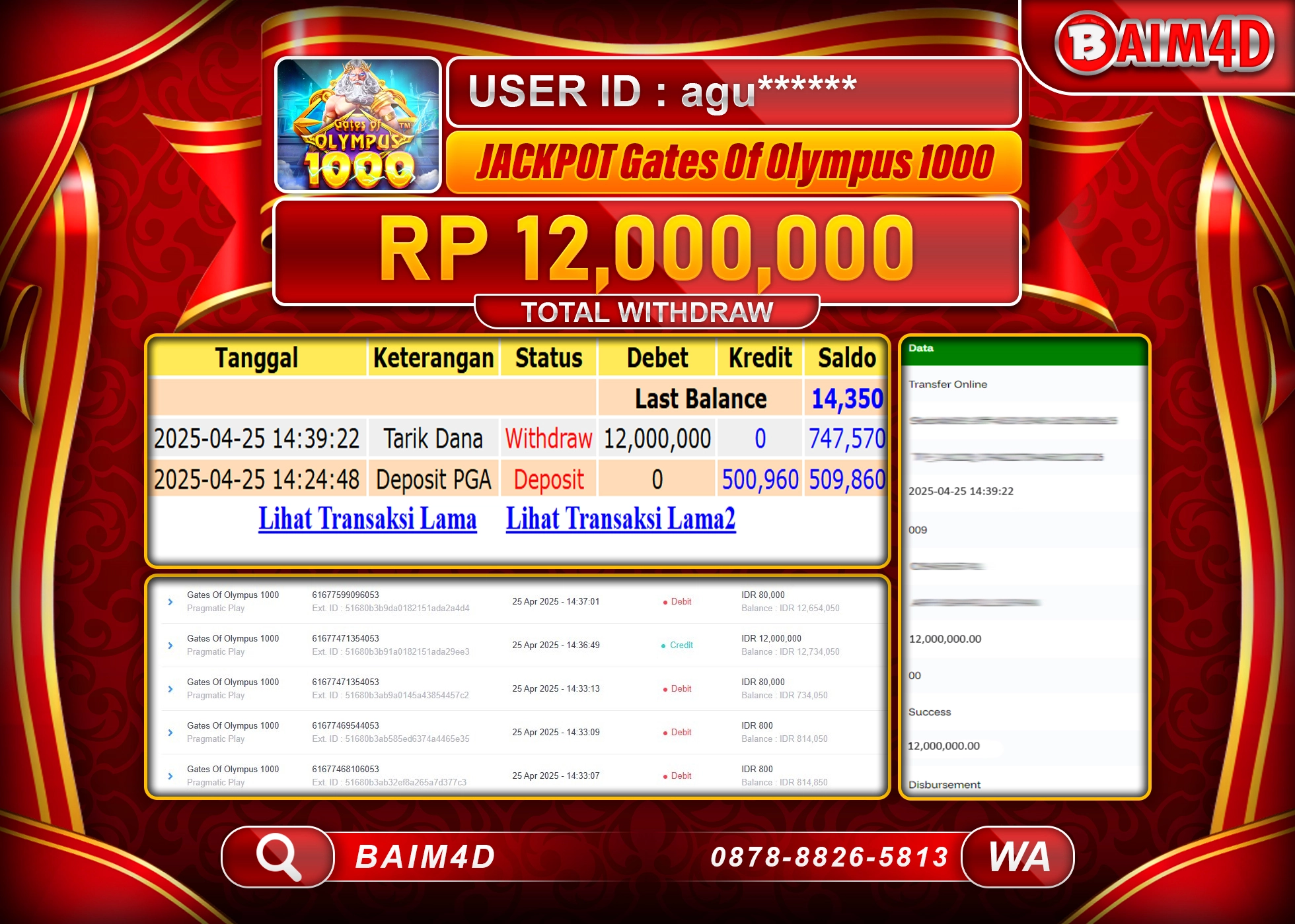 BAIM4D JACKPOT GAMES GATES OF OLYMPUS 1000 Rp.12.000,000.- LUNAS