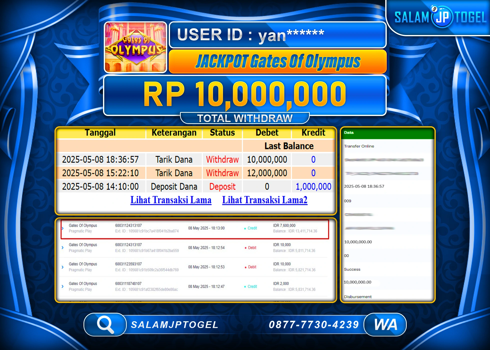 SALAMJPTOGEL MENANG GATES OF OLYMPUS Rp.10,000,000 LUNAS