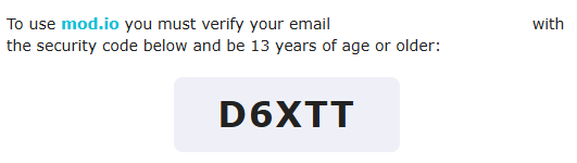 Mod.io security code email example