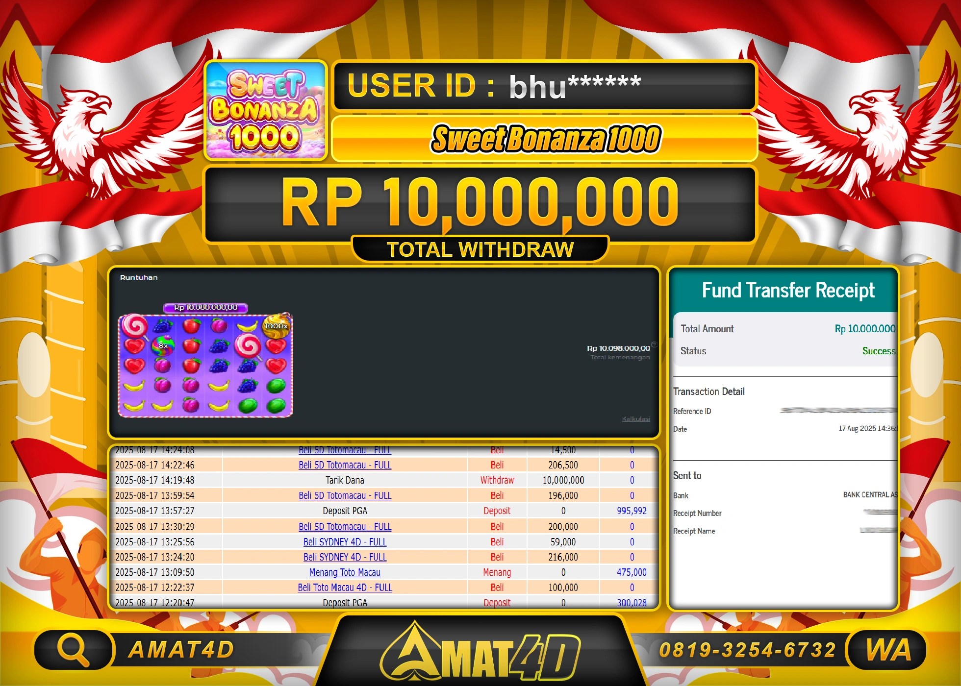 AMAT4D KEMENANGAN SWEET BONANZA 1000  Rp.10.000.000 BERHASIL TERBAYAR LUNAS