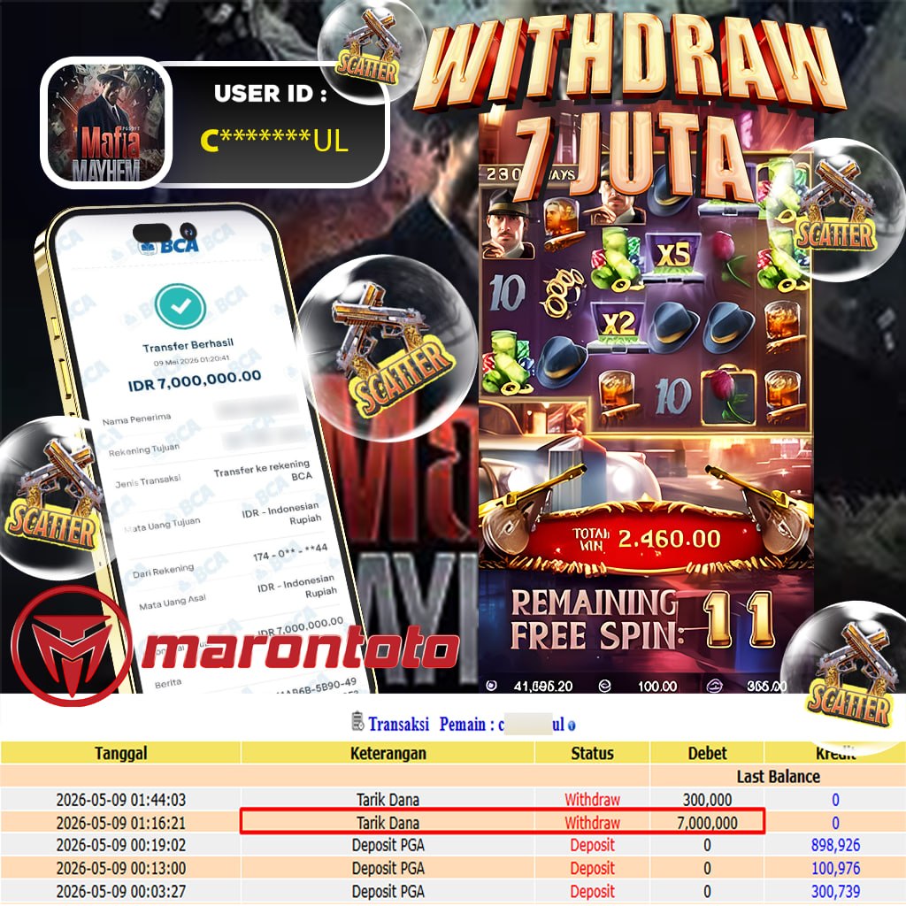 Bukti Kemenangan Member Marontoto Sebesar 7,000,000 JuTa