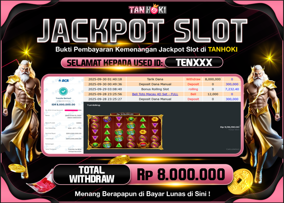 TANHOKI JACKPOT SLOT GATES OF OLYMPUS SUPER SCATTER Rp.8.000.000,- LUNAS