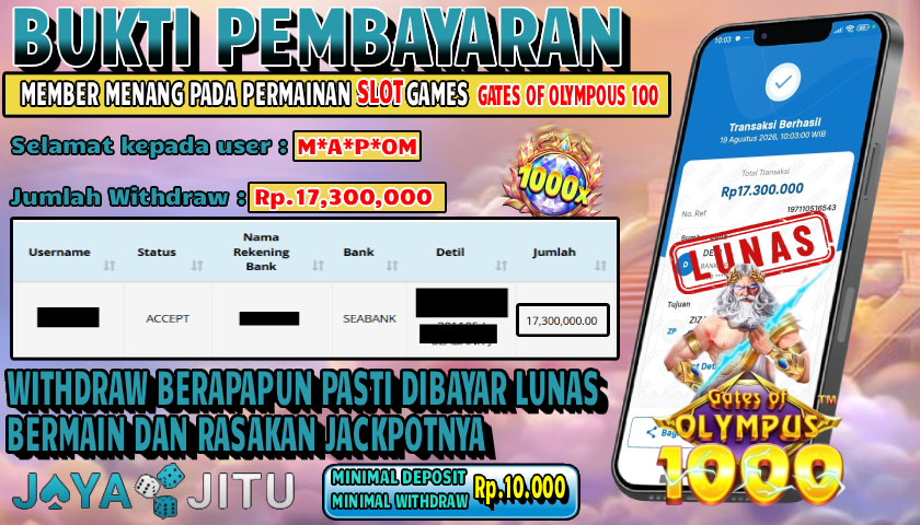 🏆 BUKTI KEMENANGAN GATES OF OLYMPOUS 1000 MEMBER  JAYAJITU🏆