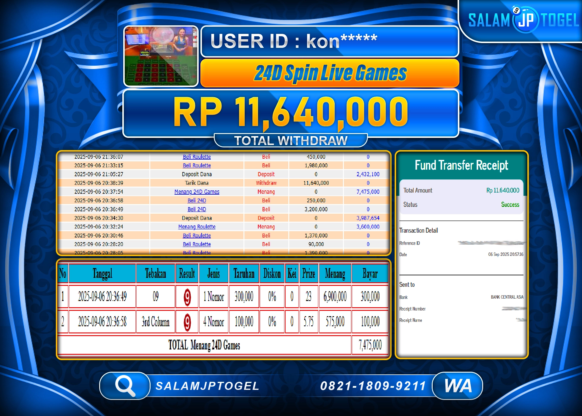 SALAMJPTOGEL MENANG 24D SPIN LIVE GAMES  Rp.11,640,000