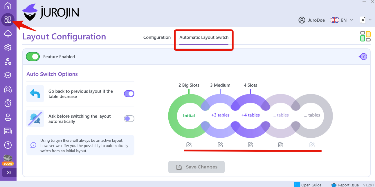 Setting up Automatic Layout Switch feature in Jurojin