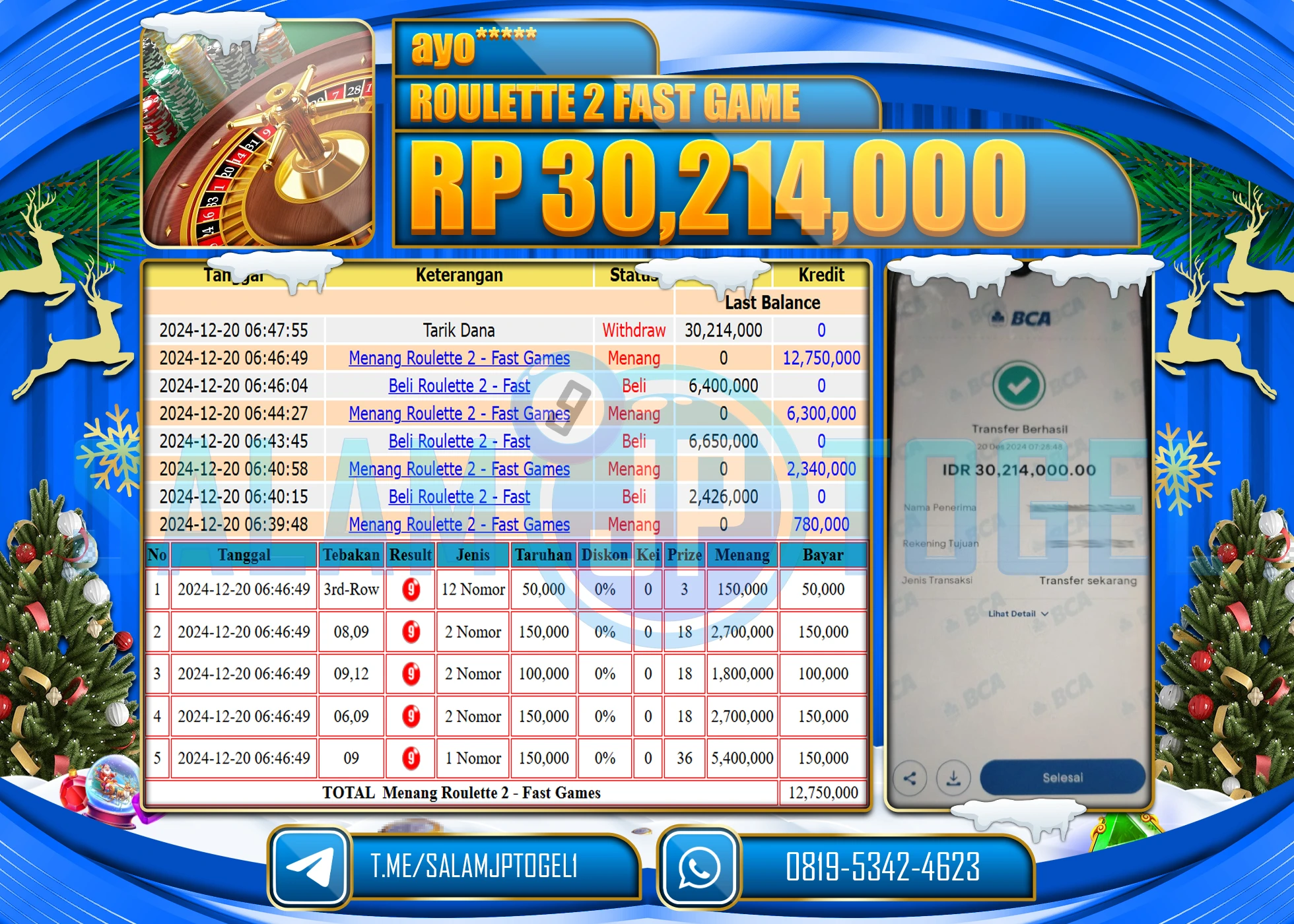 SALAMJPTOGEL MENANG ROULETTE 2 FAST GAME Rp.30,214,000 LUNAS