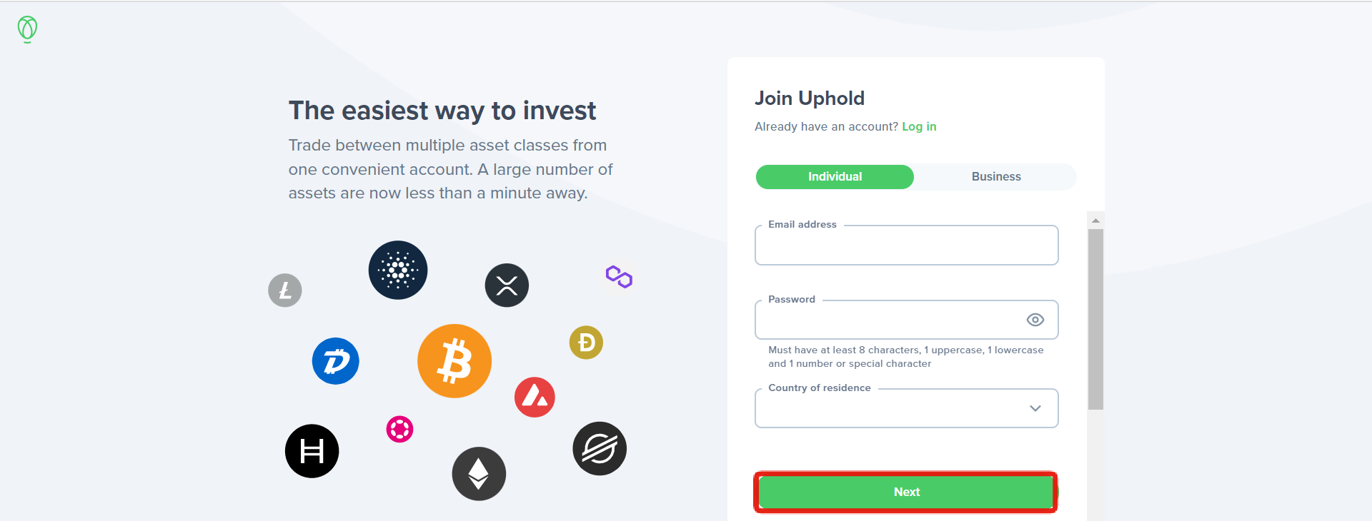 Uphold sign up page 