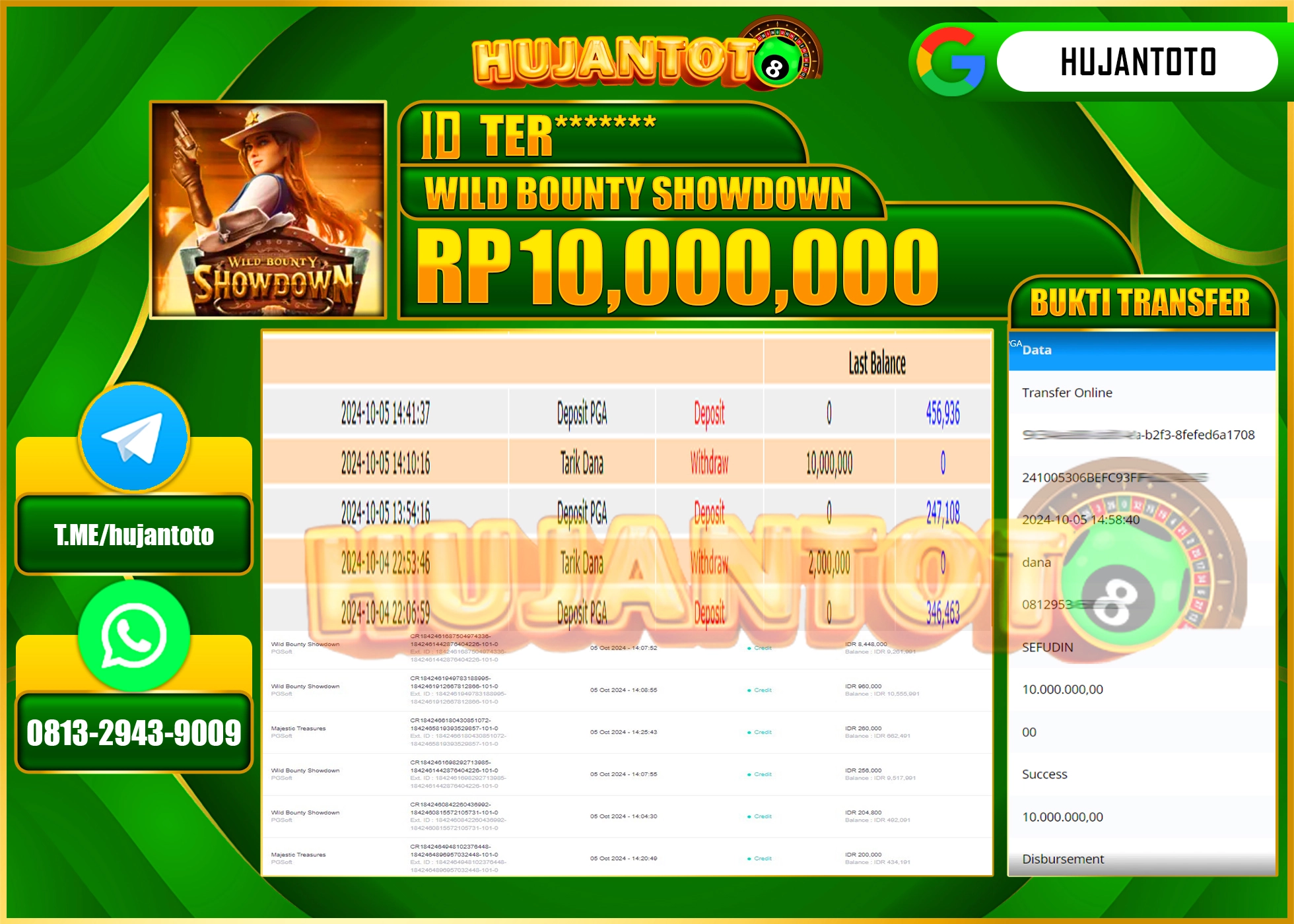 HUJANTOTO MENANG BESAR DI PERMAINAN SLOT WILD BOUNTY SHOWDOWN - 10.000,000 - LUNAS 