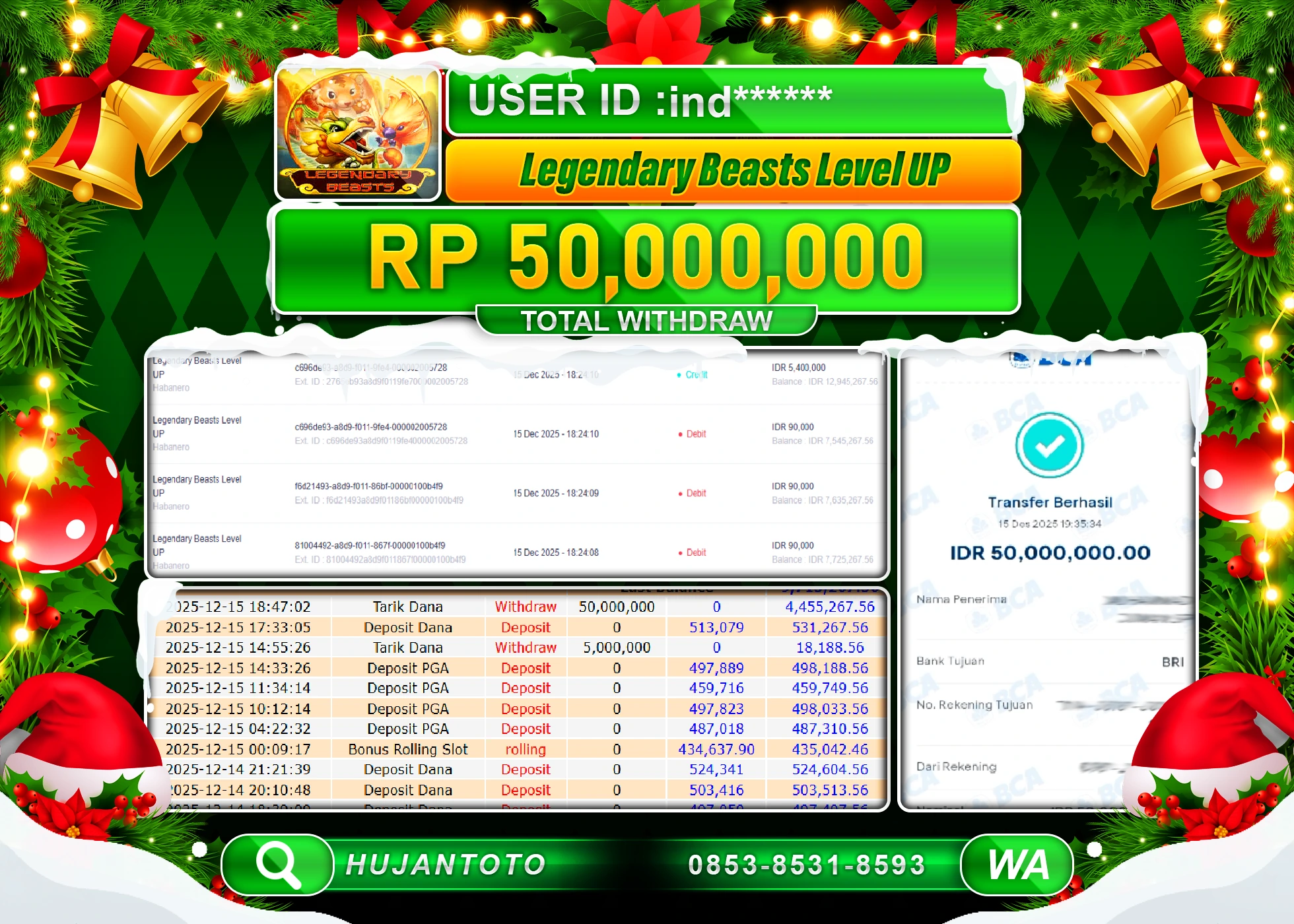 HUJANTOTO - BUKTI JACKPOT MENANG SLOT LEGENDARY BEAST  LEVEL UP Rp.50,000,000 - TERBAYAR LUNAS