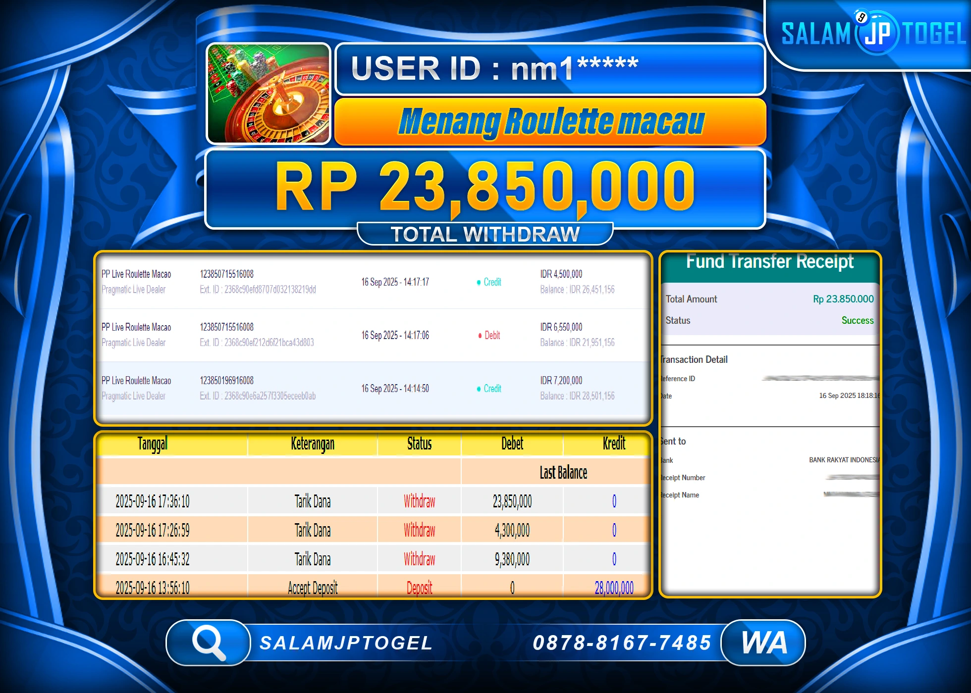 SALAMJPTOGEL MENANG JACKPOT ROULETTE MACAU  Rp.23,850,000