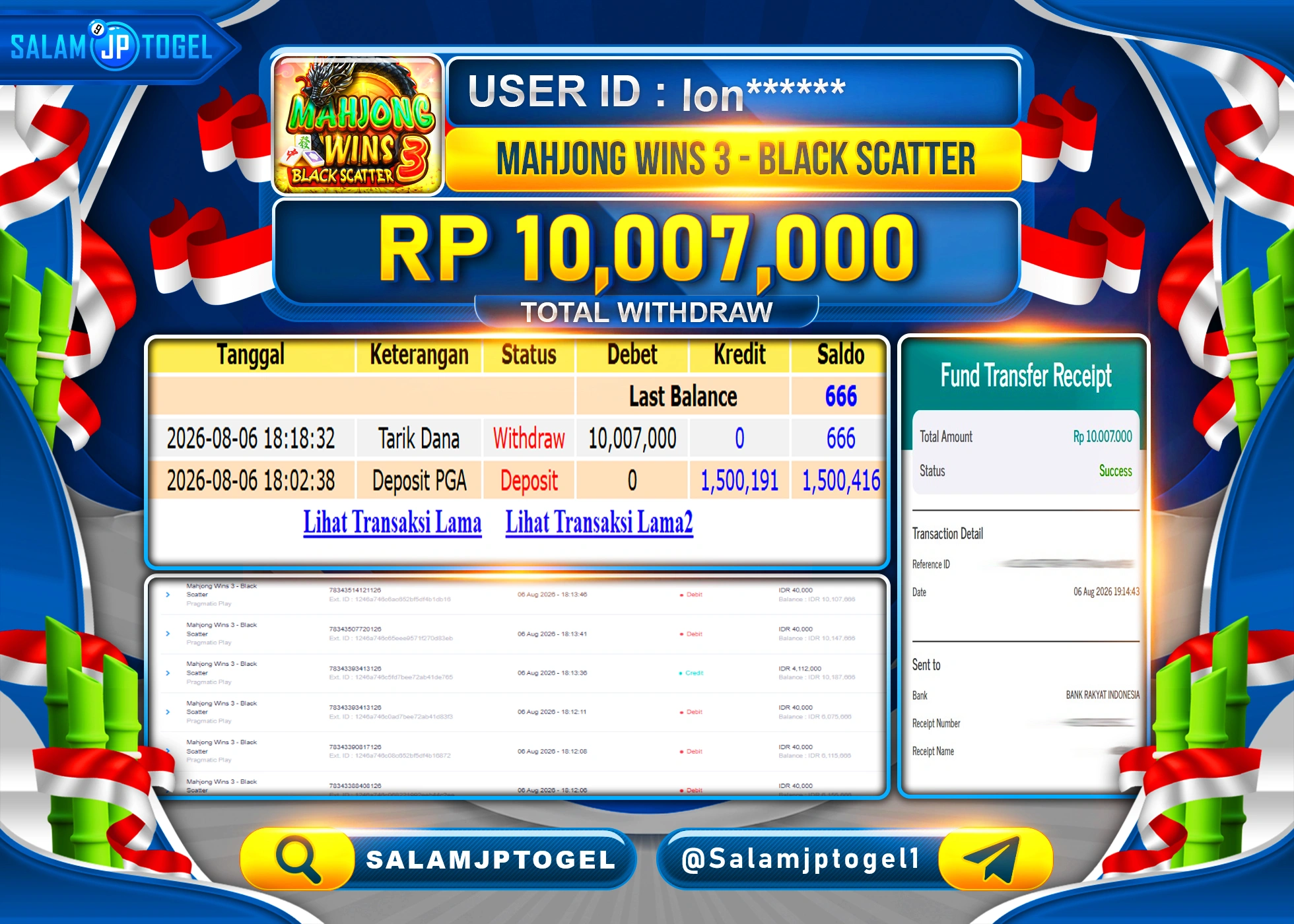 SALAMJPTOGEL JACKPOT MENANG SLOT MAHJONG WINS 3 - BLACK SCATTER Rp.10,007,000 - LUNAS