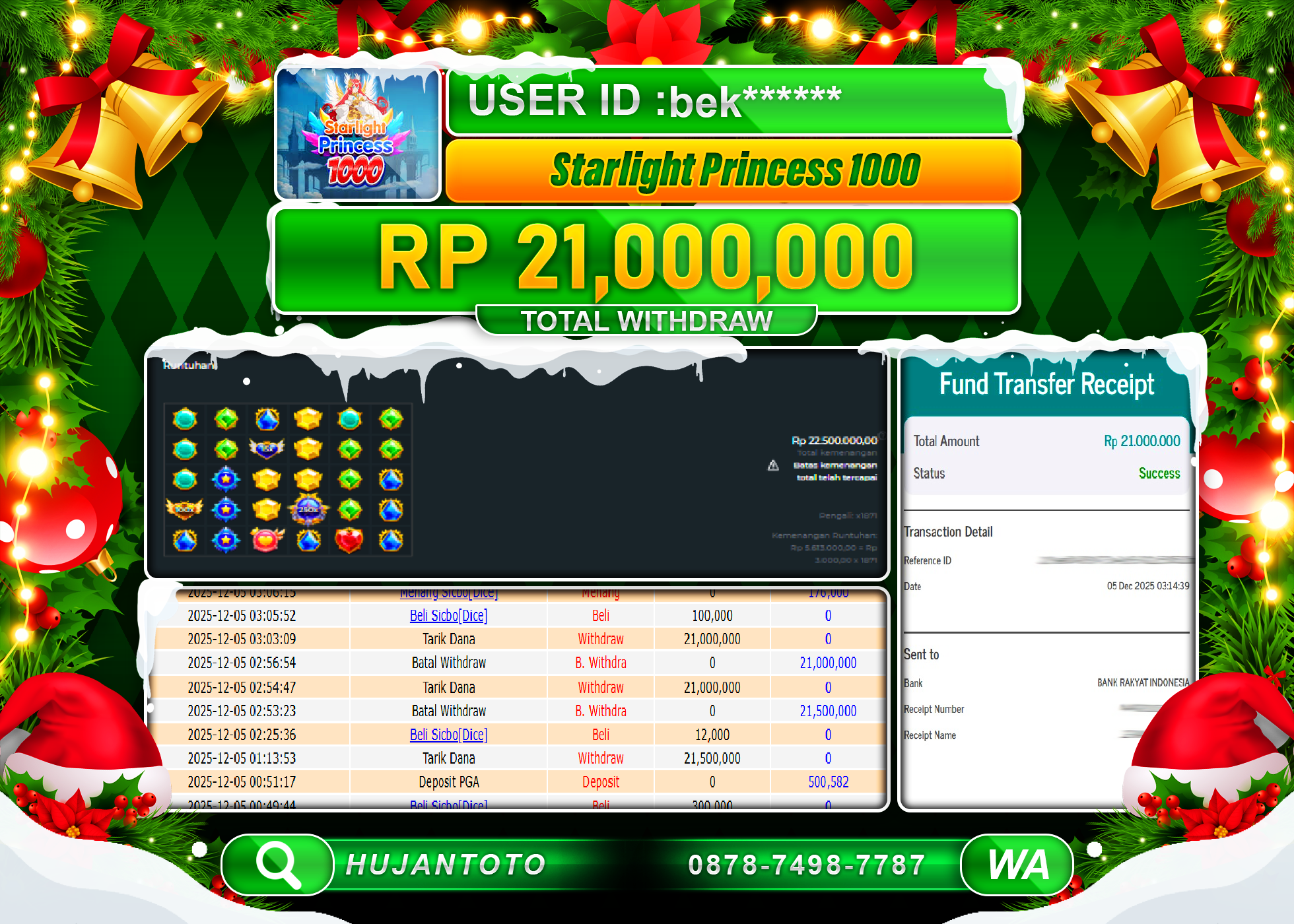 HUJANTOTO - BUKTI JACKPOT MENANG SLOT STARLIGHT PRINCESS 1000 Rp.21,000,000 - TERBAYAR LUNAS