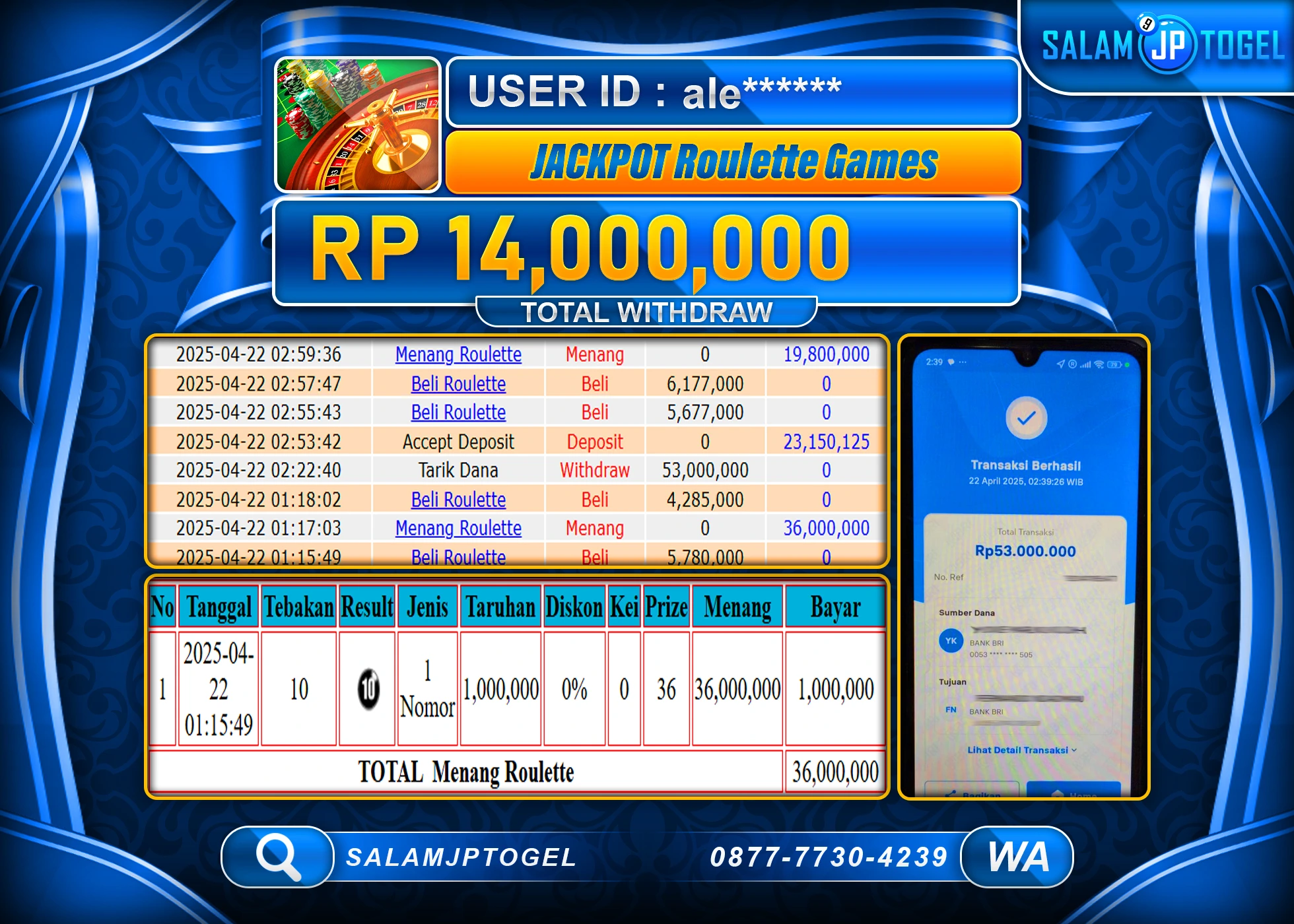 SALAMJPTOGEL MENANG ROULETTE GAMES Rp.14,000,000 LUNAS