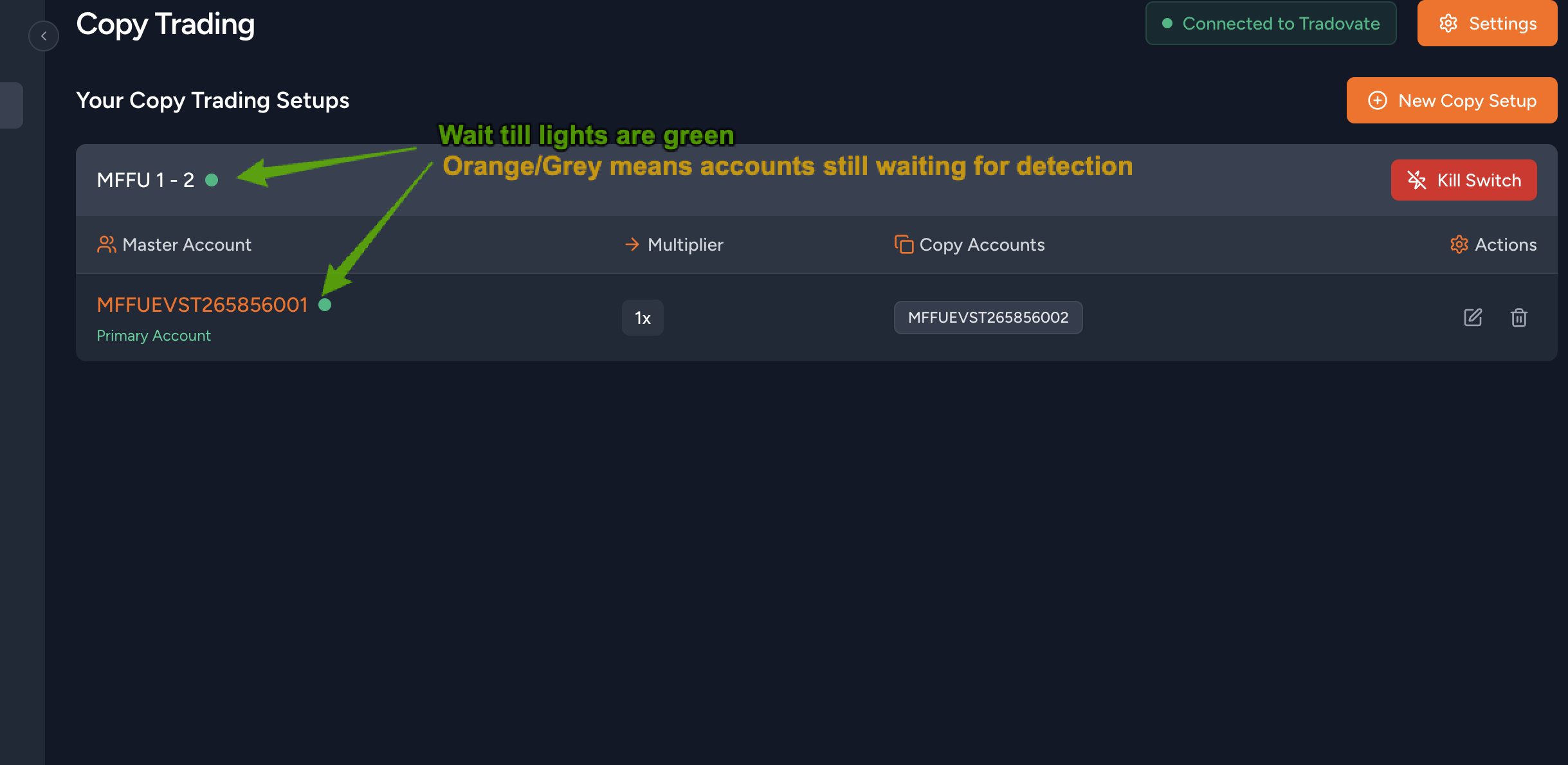 Copy Trading Setup list
