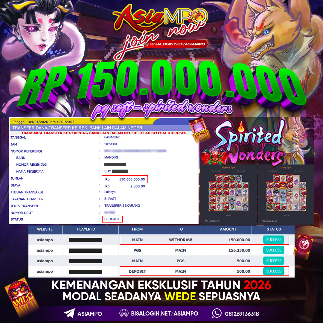 ASIAMPO AGEN SLOT JACKPOT PG SOFT AWAL TAHUN 2026 IDR 150.000.000 image 1