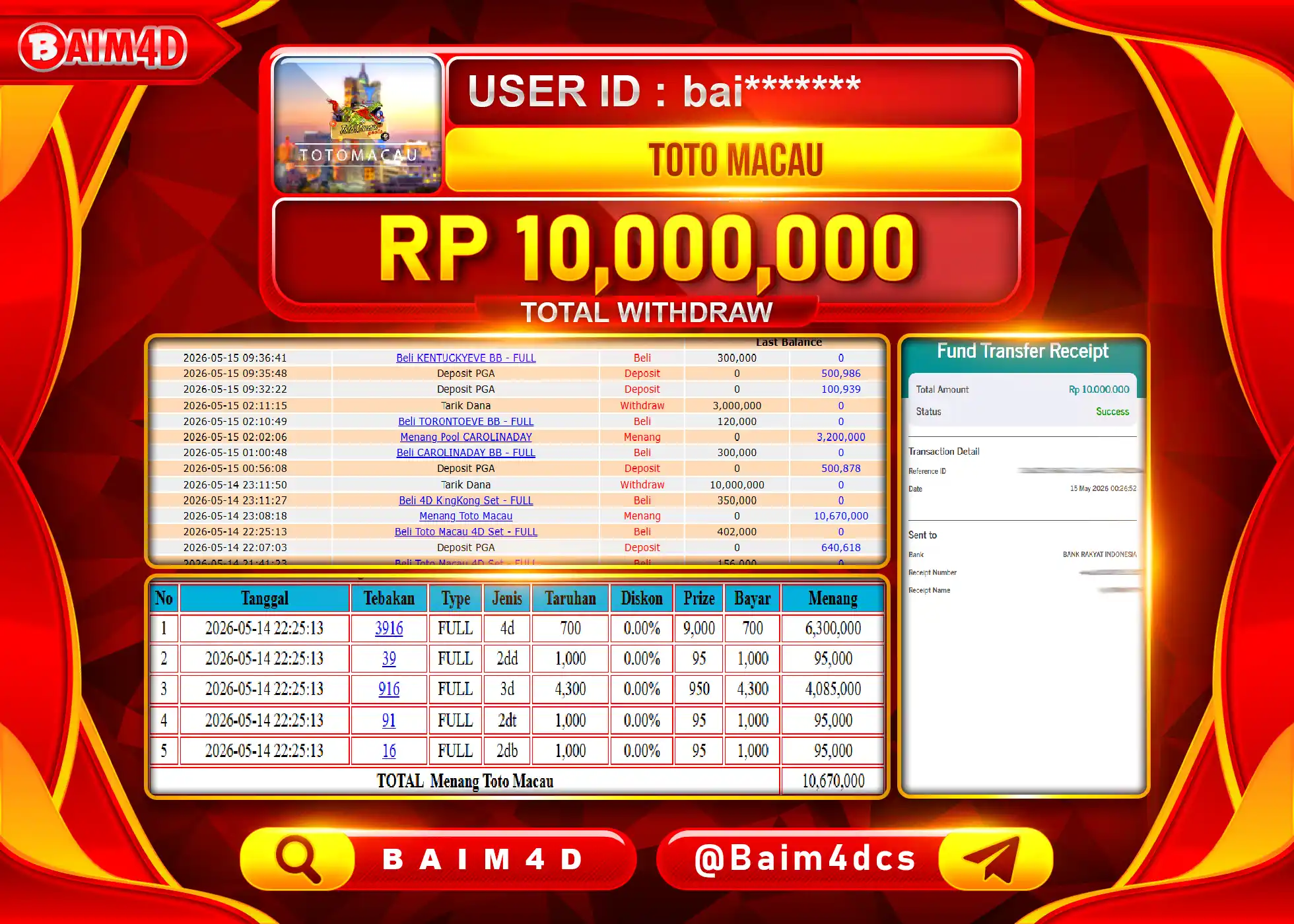 BAIM4D JACKPOT TOGEL TOTO MACAU 4D Rp.10.000.000 - LUNAS