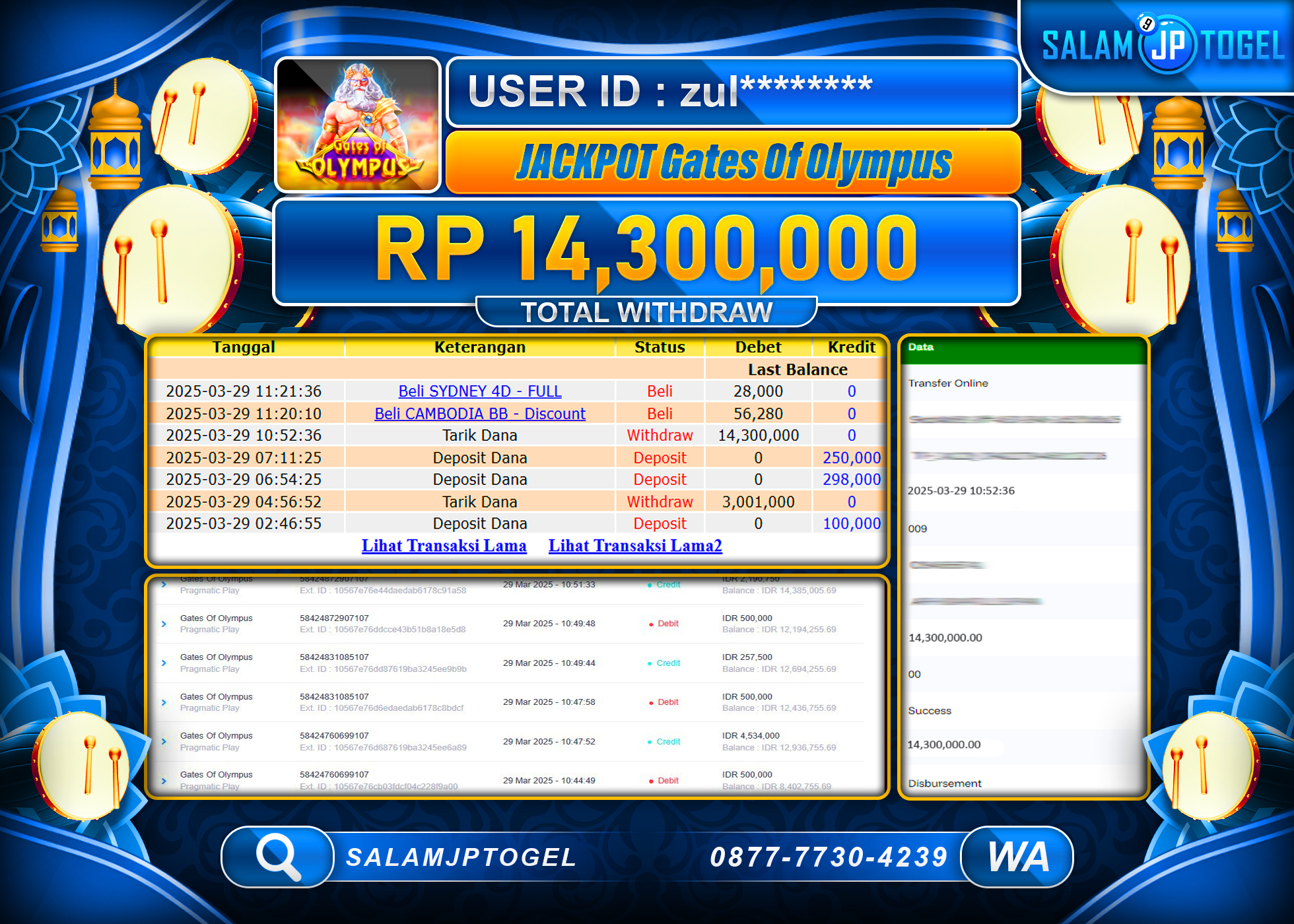 SALAMJPTOGEL MENANG GATES OF OLYMPUS  Rp. 14,300,000 LUNAS