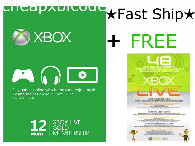 12 Month + FREE 48 Hour Xbox Live Gold Membership Subscription Xbox 360 ...