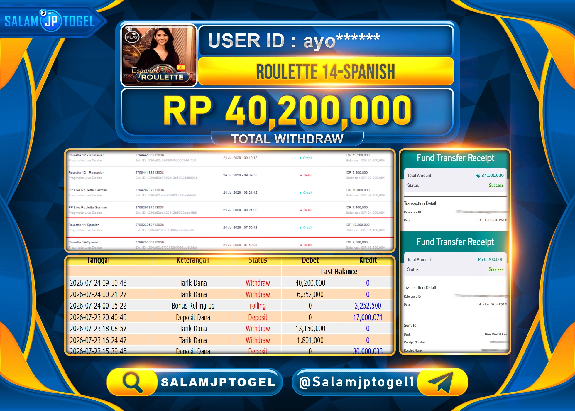 SALAMJPTOGEL JACKPOT MENANG LIVEGAMES ROULETTE 14-SPANISH Rp.40,200,000 - LUNAS