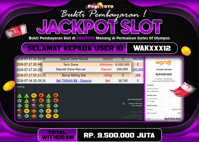 HAPPY JACKPOT MEMBER PAGITOTO SLOT GATES OF OLYMPUS 1000 Rp 9.500.000-, - LUNAS