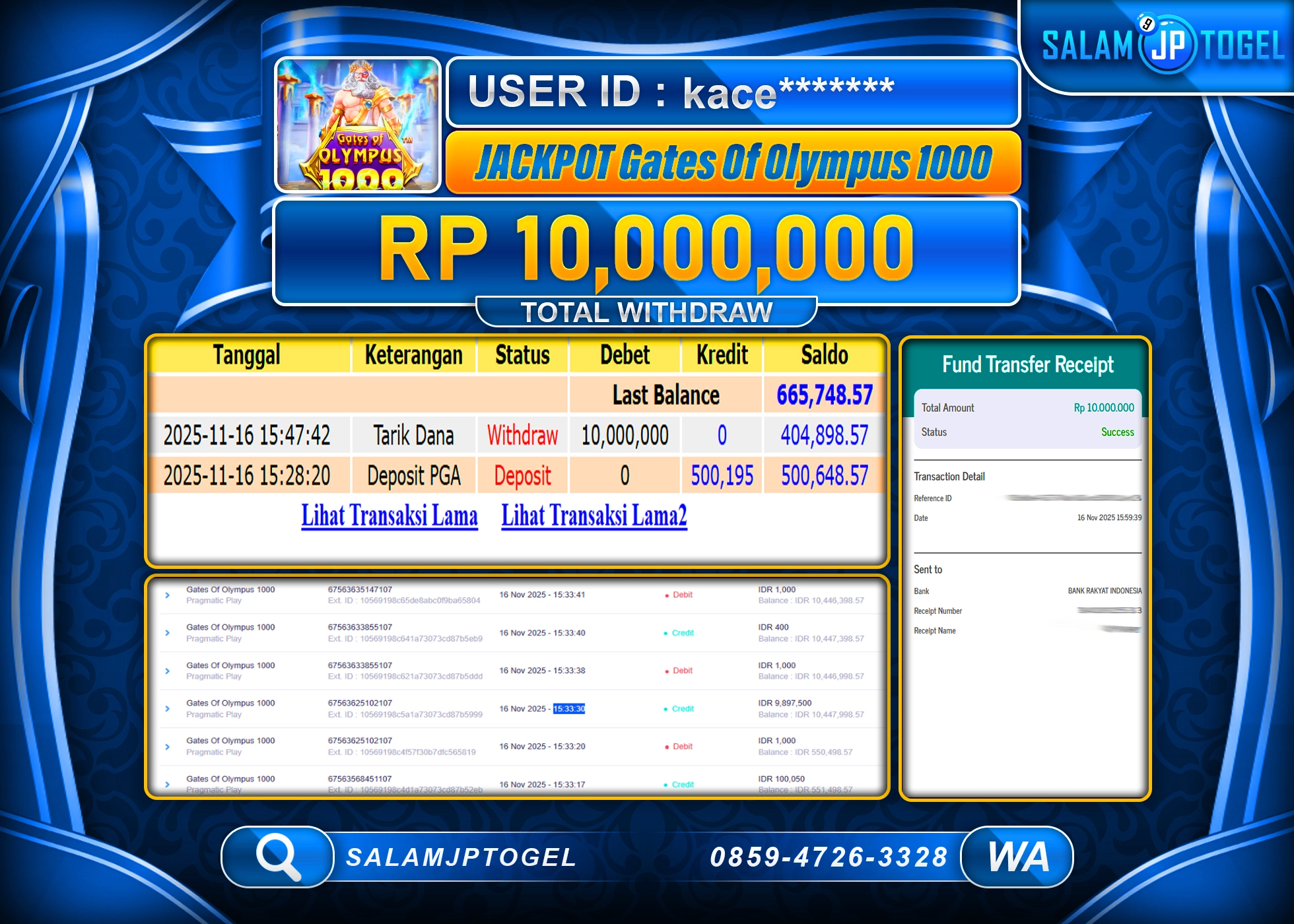 SALAMJPTOGEL MENANG  GATES OF OLYMPUS 1000 Rp.10,000,000  - LUNAS