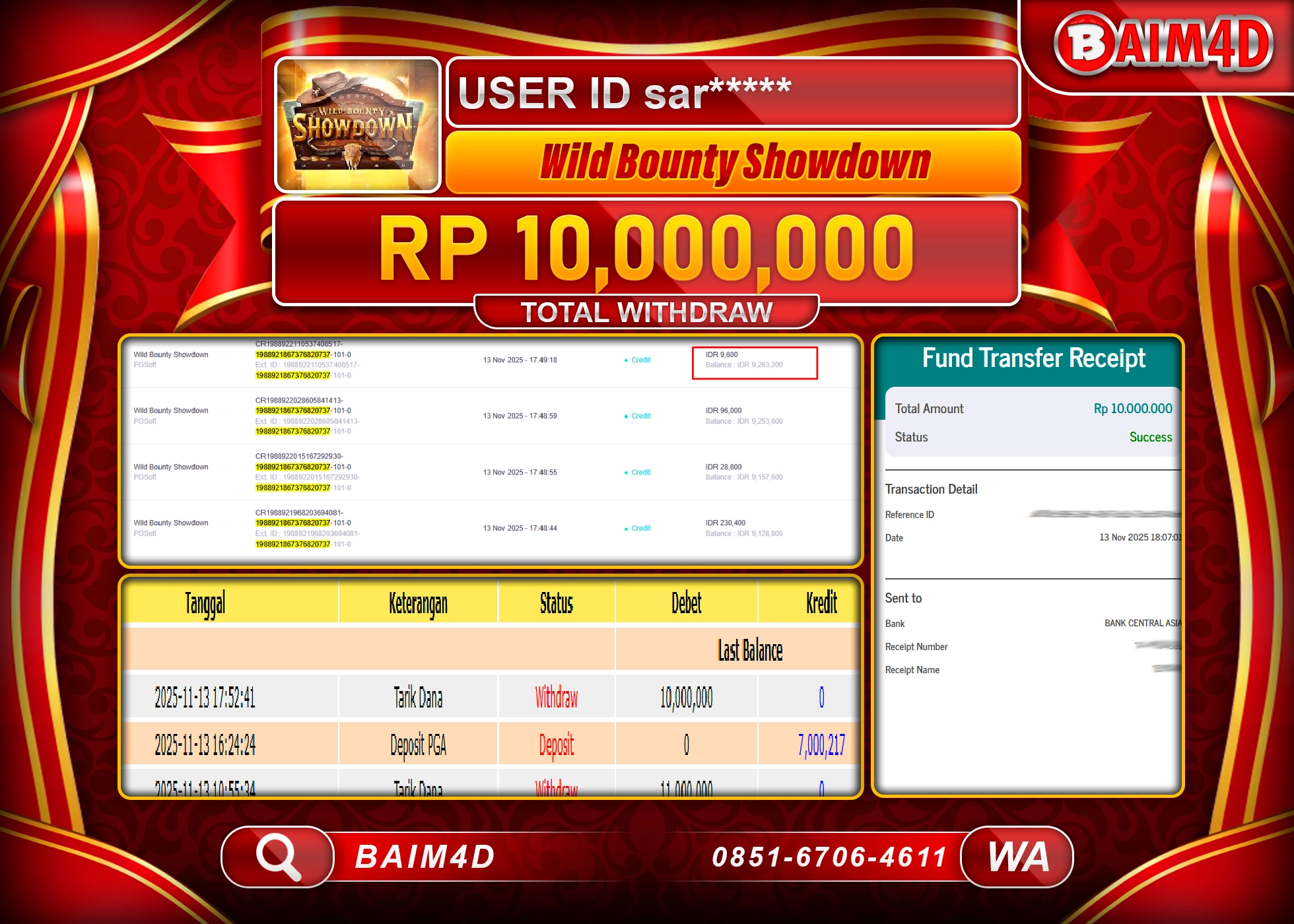 BAIM4D JACKPOT  SLOT WILD BOUNTY SHOWDOWN  Rp.10,000,000 - LUNAS