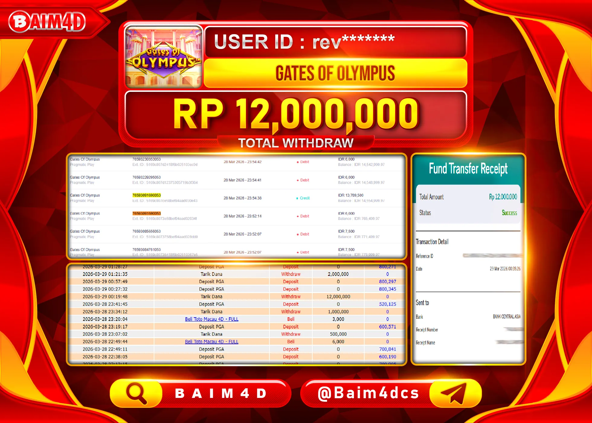 BAIM4D JACKPOT  SLOT GATES OF OLYMPUS Rp.12,000,000 - LUNAS