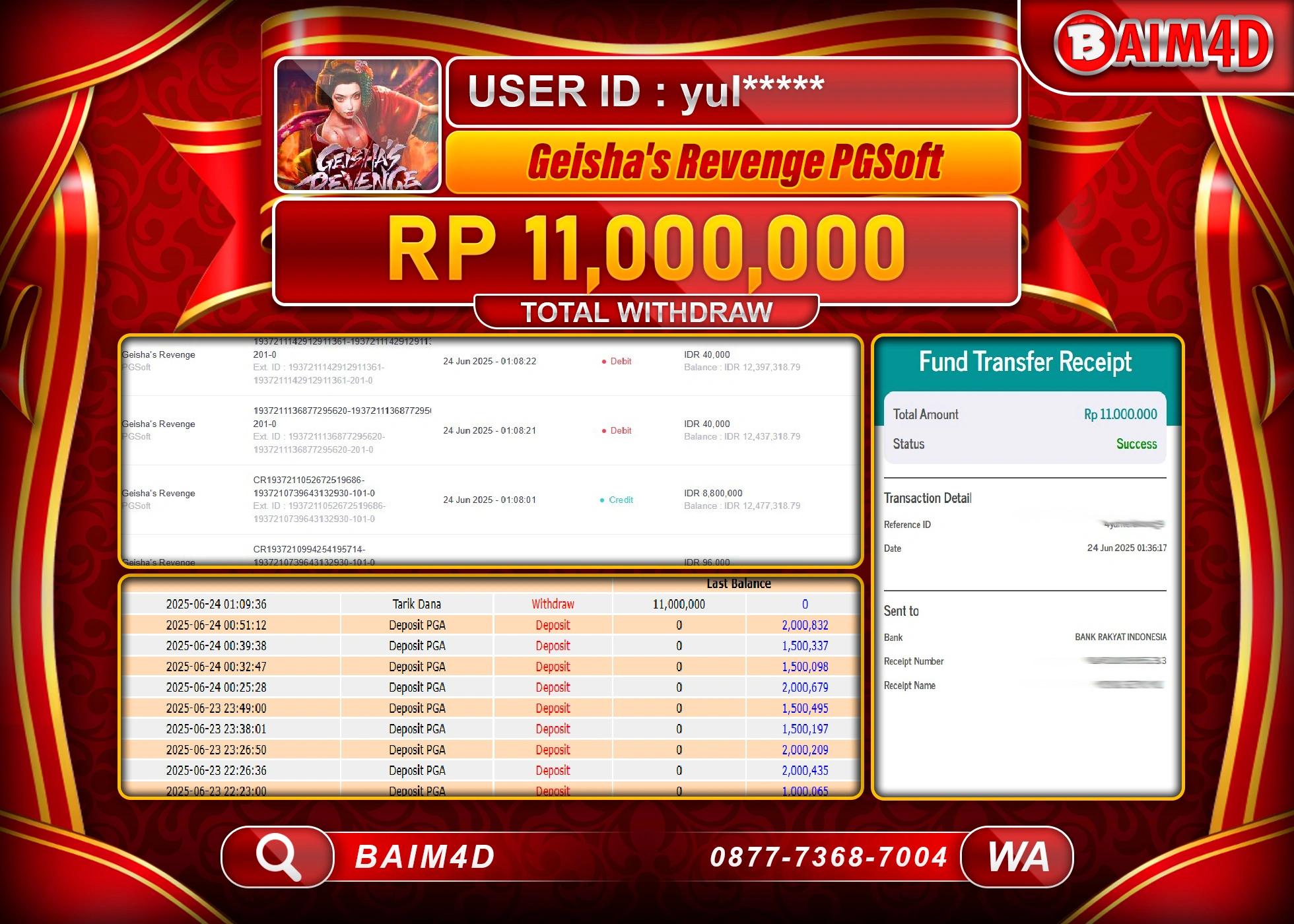 BAIM4D JACKPOT SLOT GEISHA'S REVENGE PGSOFT Rp.11,000,000.- LUNAS