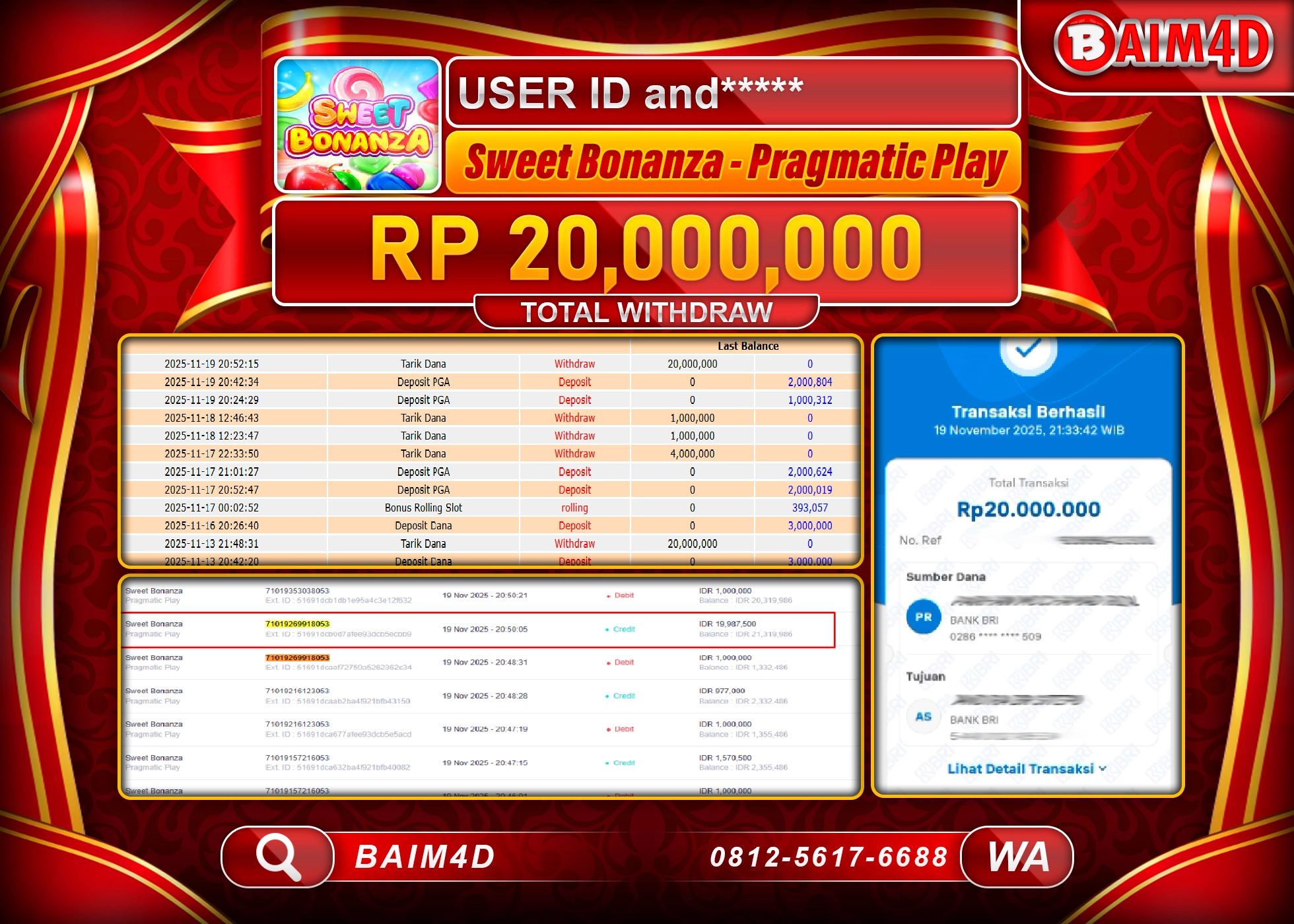 BAIM4D JACKPOT SLOT SWEET BONANZA Rp.20,000,000 - LUNAS