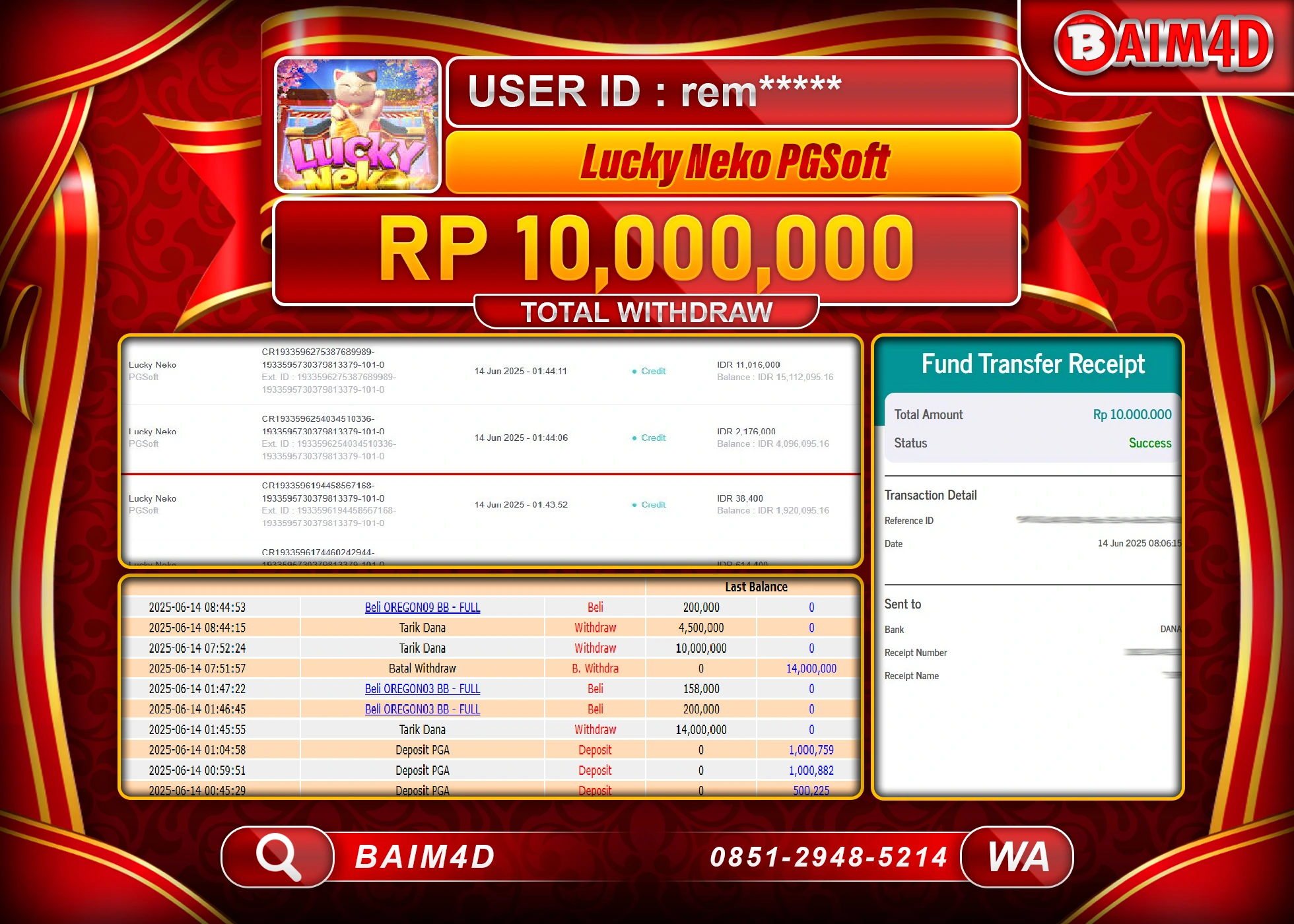 BAIM4D JACKPOT LUCKY NEKO PGSOFT   Rp.10,000,000.- LUNAS