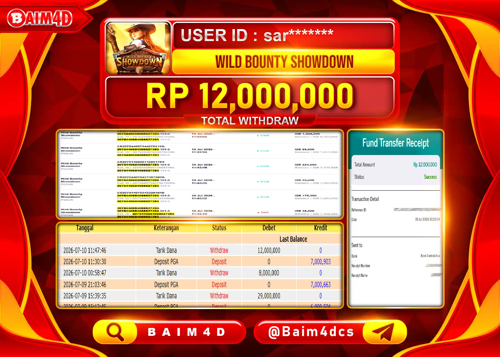 BAIM4D JACKPOT WILD BOUNTY SHOWDOWN Rp.12,000,000 - LUNAS