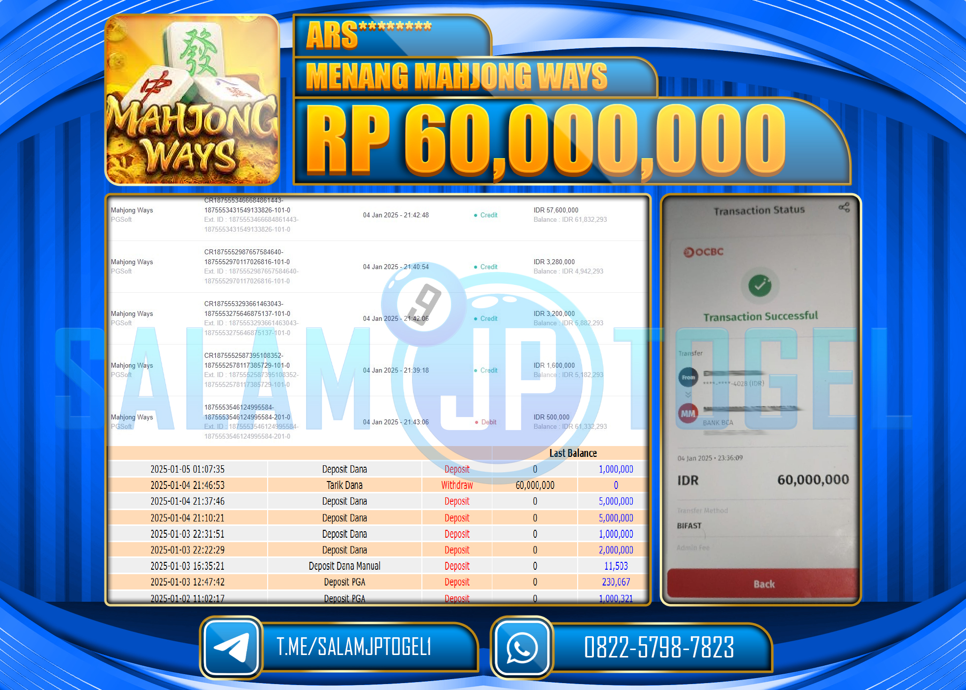 SALAMJPTOGEL MENANG MAHJONG WAYS GAMES Rp.60,000,000 LUNAS