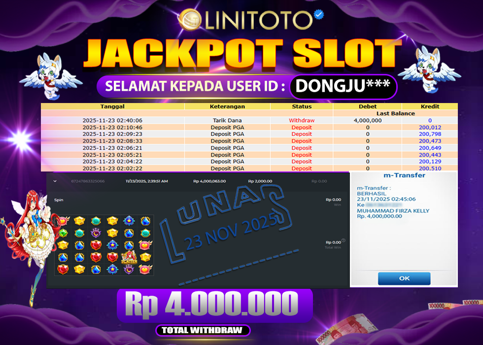 LINITOTO JACKPOT SLOT Starlight Princess 1000 Rp.4.000.000- LUNAS