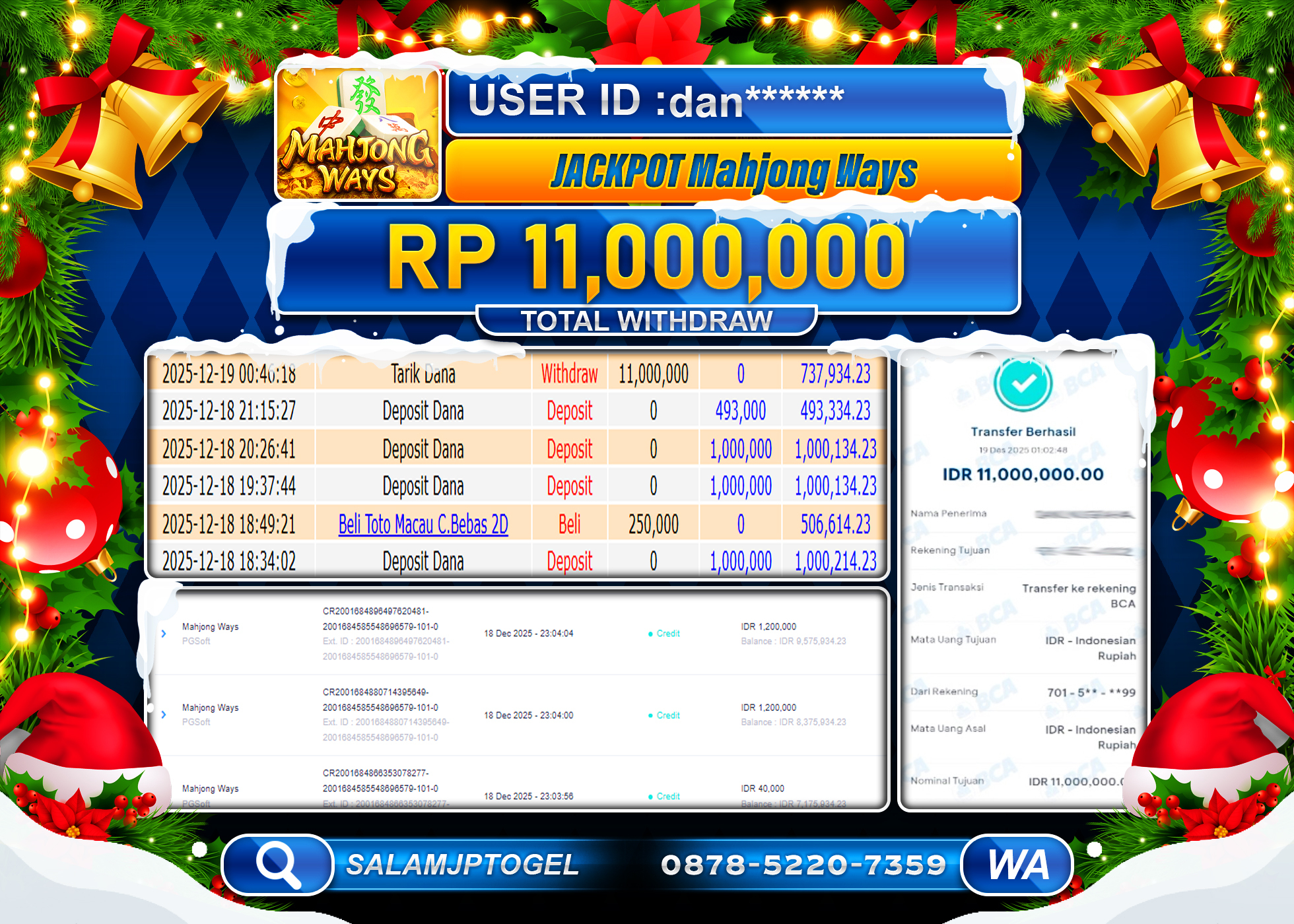 SALAMJPTOGEL JACKPOT MAHJONG WAYS PG SOFT Rp.11,000,000 - LUNAS