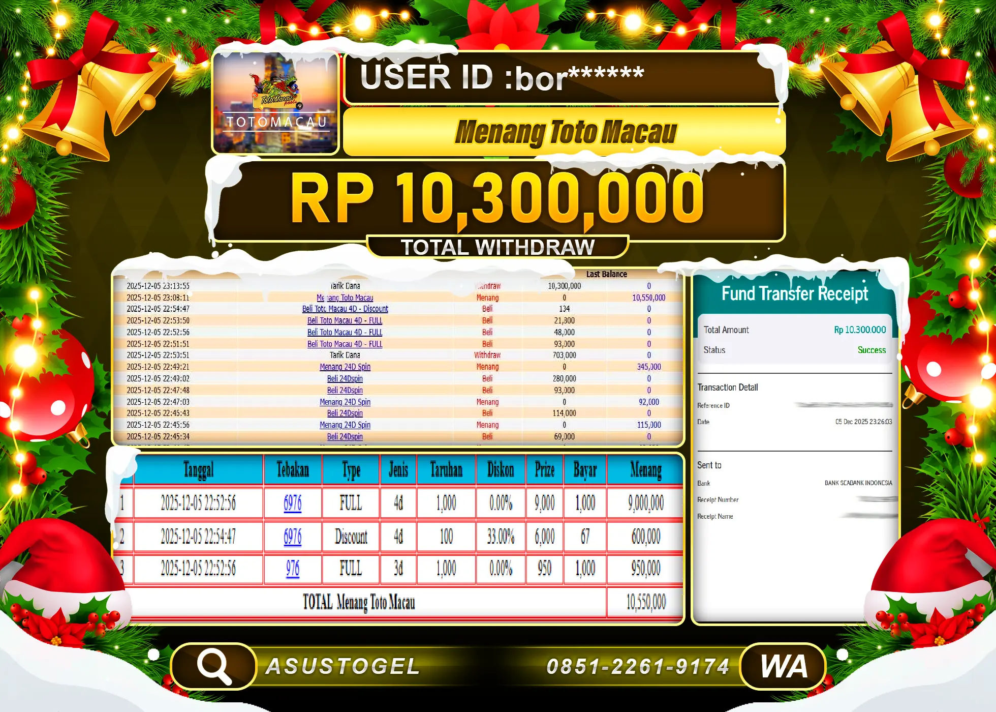 ASUSTOGEL KEMENANGAN DI TOGEL TOTO MACAU 4D SEBESAR 10,300,000 - RUPIAH LUNAS