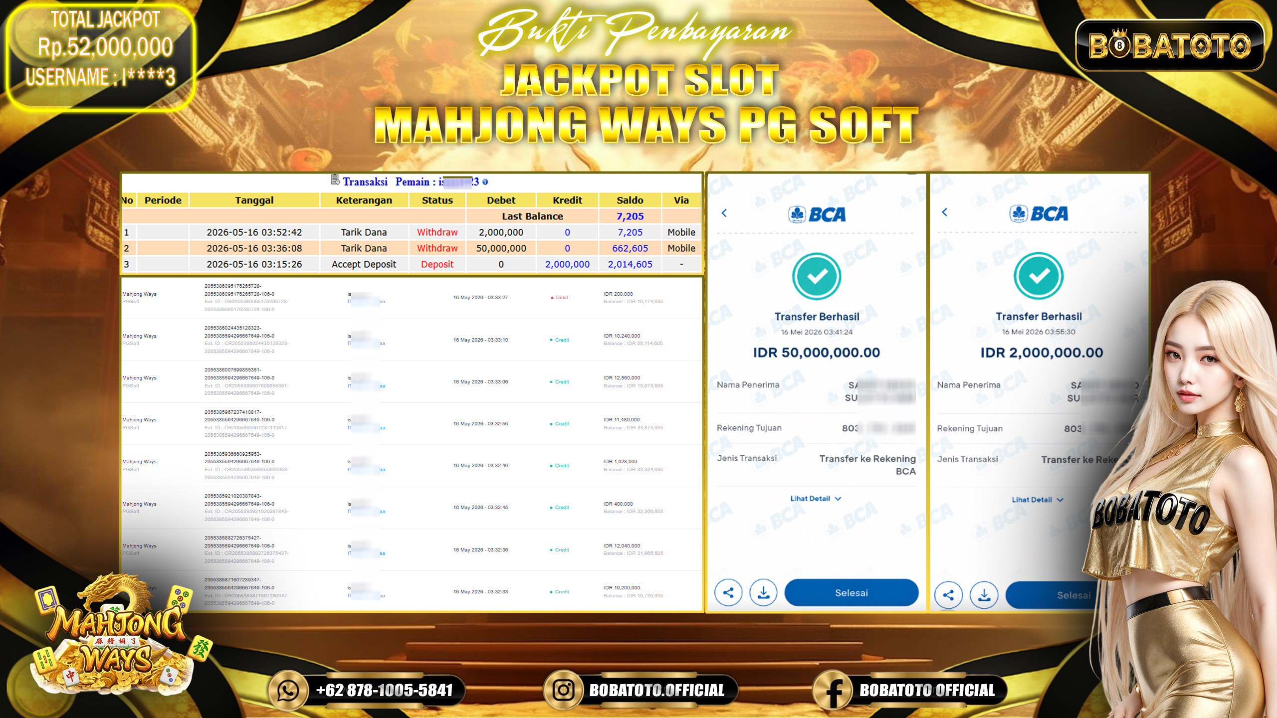 BOBATOTO JACKPOT   SLOT PG SOFT  MAHJONG WAYS Rp.52,000,000,- LUNAS!!!