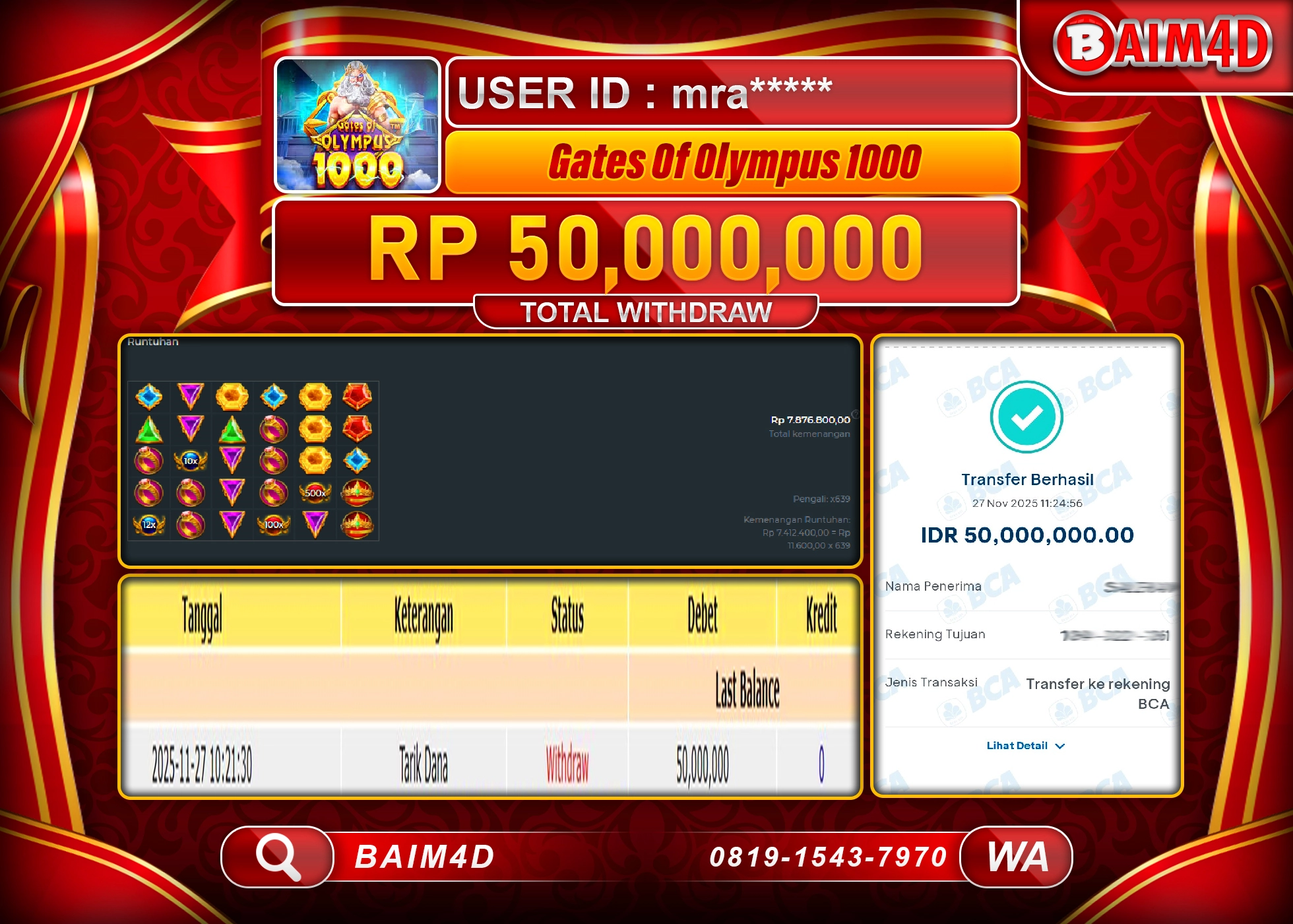 BAIM4D JACKPOT SLOT GATES OF OLYMPUS 1000 Rp.50,000,000 - LUNAS