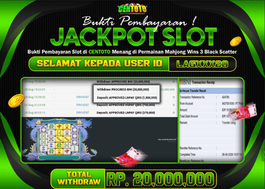  BUKTI JACKPOT LUNAS CENTOTO  RP 20.000.000,-LUNAS