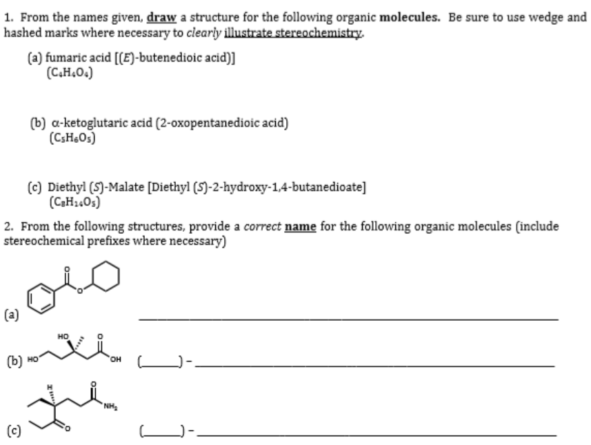 Solved 1 From The Names Given Draw A Structure For The Chegg