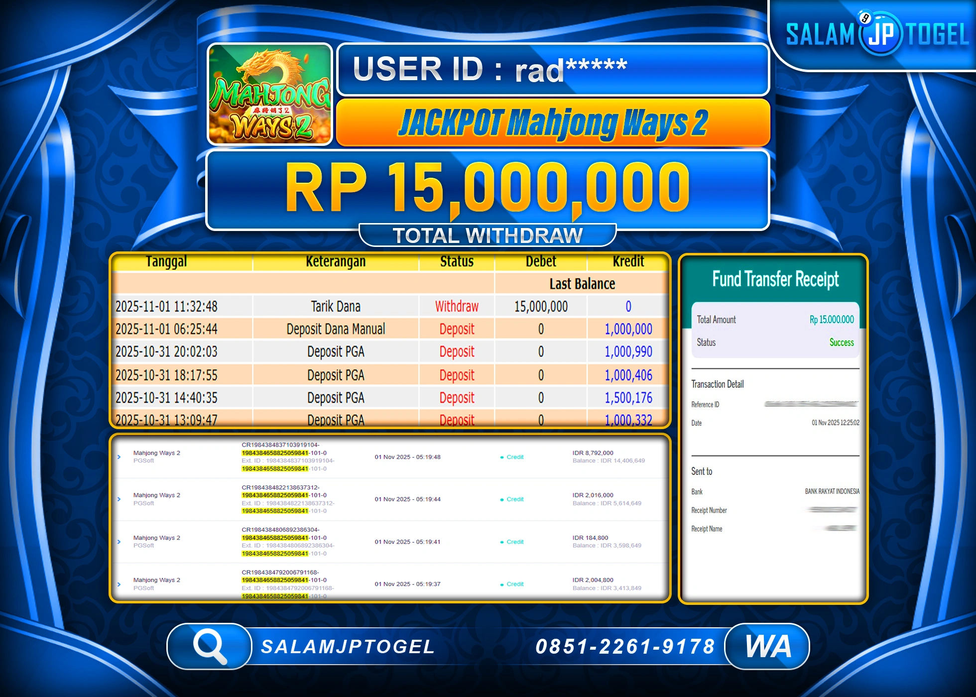 SALAMJPTOGEL MENANG SLOT MAHJONG WAYS 2 Rp.15,000,000  - LUNAS