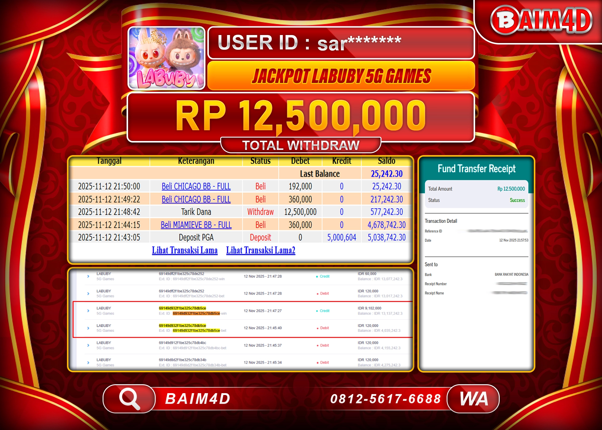BAIM4D JACKPOT SLOT LABUBY 5G GAMES Rp.12,500,000 - LUNAS
