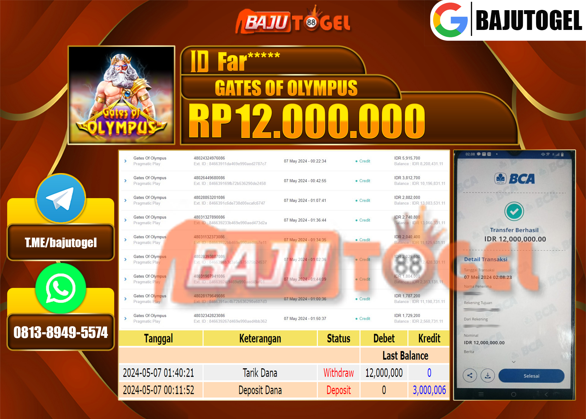 BAJUTOGEL JACKPOT SLOT GATES OF OLYMPUS Rp.12.000.000 LUNAS