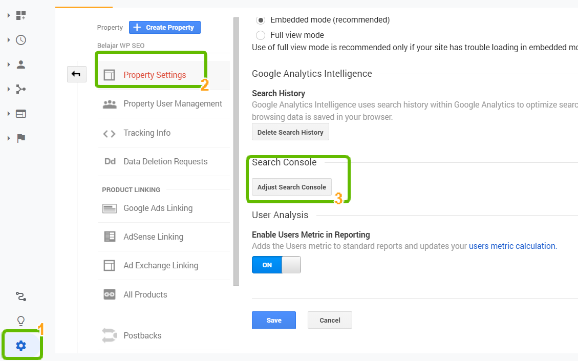 Menghubungkan Google Analytics dengan Google Search Console