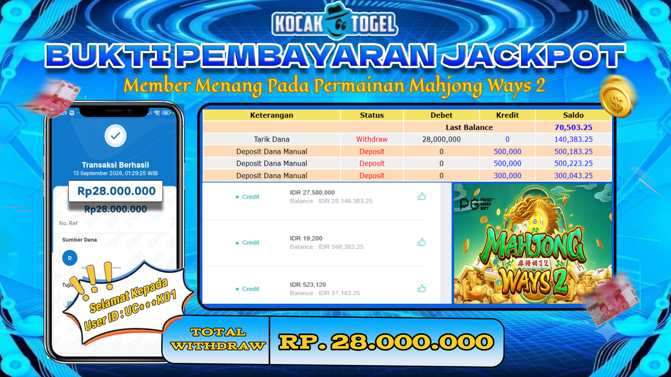 🏆 BUKTI KEMENANGAN MAHJONG WAYS 2 MEMBER KOCAKTOGEL  🏆