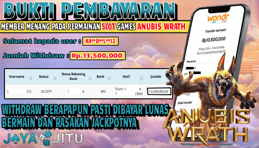 🏆 BUKTI KEMENANGAN SLOT ANUBIS WRATH MEMBER  JAYAJITU🏆